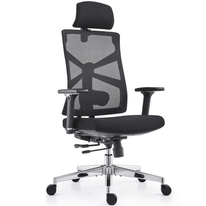 HOLLUDLE Ergonomischer Bürostuhl mit adaptiver Rückenlehne - Schwarz. Schwarzer Bürostuhl für optimale Unterstützung im Büro.