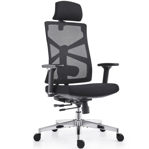 HOLLUDLE Ergonomischer Bürostuhl mit adaptiver Rückenlehne - Schwarz. Schwarzer Bürostuhl für optimale Unterstützung im Büro.