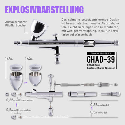 Gaahleri GHAD-39 Airbrush-Set Dual-Action mit 0,35 & 0,5 mm Düsen