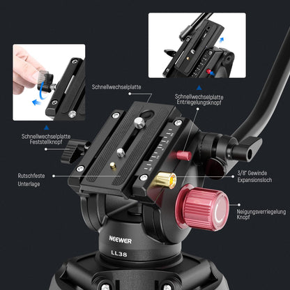 NEEWER LL38 Videostativ mit Fluidkopf 2m - für DSLR Kameras