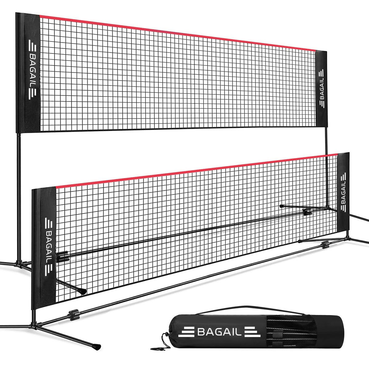 BAGAIL Badmintonnetz, faltbares Sportnetz mit Ständer und Tragetasche für Badminton, Tennis und Volleyball