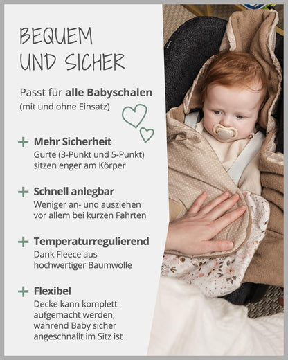 ULLENBOOM Einschlagdecke Babyschale Babydecke - Rosa Blüten