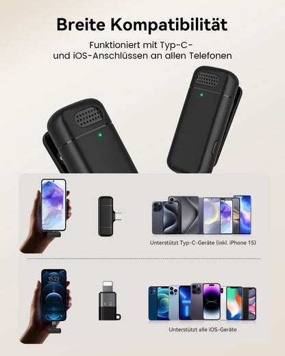 KUKIHO LJM-6 kabelloses Lavalier Mikrofon Set mit Ladecase, 36 h