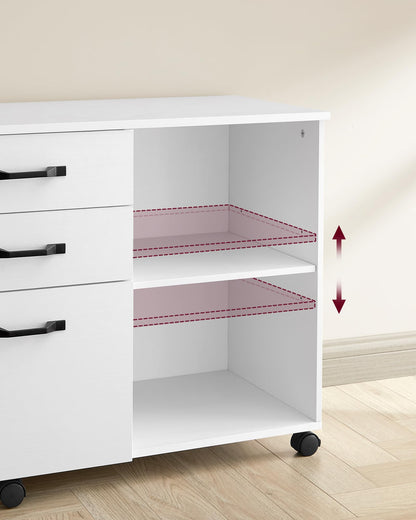 VASAGLE Rollcontainer OFC041W46 – Aktenschrank Weiss Holzmaserung