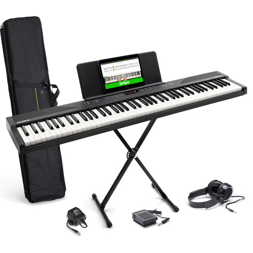 Alesis Keyboard E-Piano 88 Tasten - Komplett-Set für Anfänger: Schwarzes, rechteckiges Digital-Piano zum Klavierspielen.