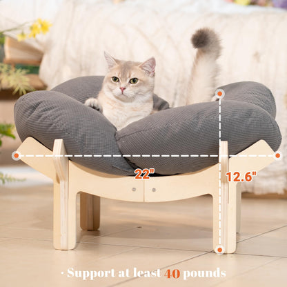 CheerPals Katzenbett Blumenform, erhöhtes Katzensofa aus Birke, 55 cm