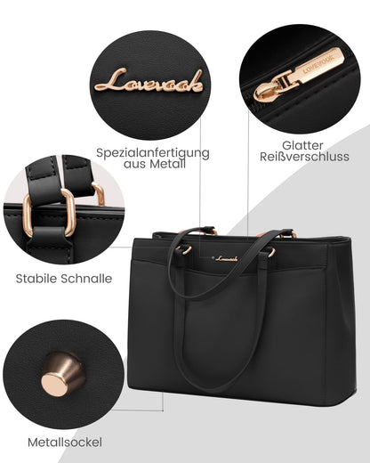 LOVEVOOK Laptoptasche Damen 17 Zoll Schultertasche Schwarz