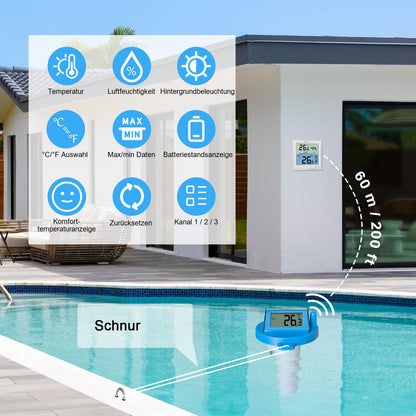 KETOTEK Funk-Poolthermometer Schwimmend Digital mit Solar