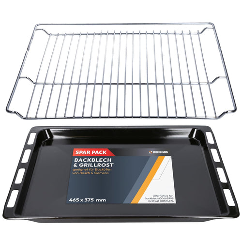 Kenekos Backblech-Set mit Grillrost 465 x 375 mm für Bosch Siemens aus emailiertem Metall