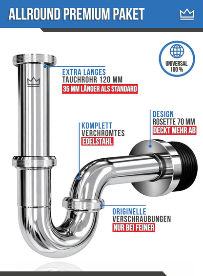 FEINER Ablaufgarnitur mit Überlauf und Siphon für Waschbecken