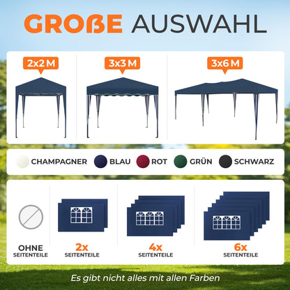 Kronenburg Faltpavillon 3x3 m, wasserdicht, UV-Schutz 50+, Blau
