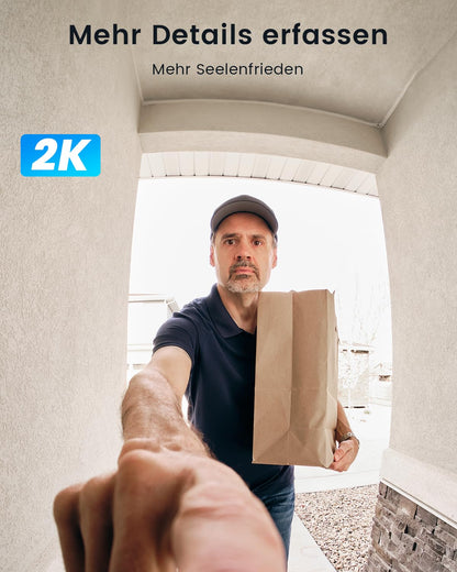 ieGeek Bell J9 Video-Türklingel mit Kamera, 2K, WLAN, IP66, Grau