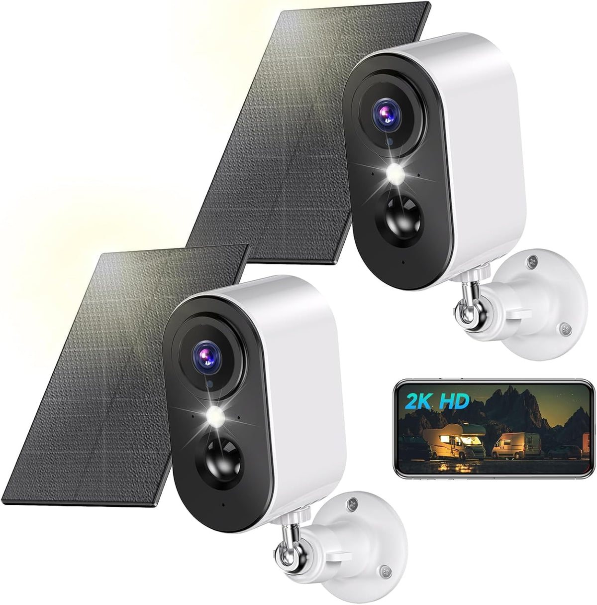 PESAIR 2K Überwachungskamera Aussen mit Akku & Solarpanel, 2er-Pack – kabellose WLAN-Kamera mit Farb-Nachtsicht