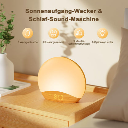 REACHER R7W Lichtwecker in Holzmaserung mit 26 Schlafsounds