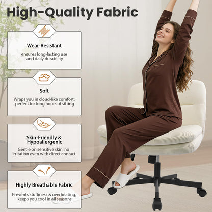 Durrafy Bürostuhl Ergonomisch ohne Armlehnen, Beige, höhenverstellbar