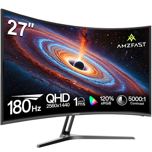 Amzfast AMZG27C1Q Curved Gaming Monitor – 27" QHD 180Hz. Schwarzer Curved-Monitor für immersives Gaming.