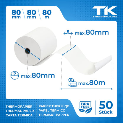 THERMALKING Thermorollen 80x80x12mm – Bonrollen Thermopapier