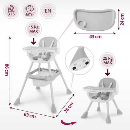 Moby-System Magnolia 2in1 Hochstuhl mit Tablett, Grau, ab 6 Monaten