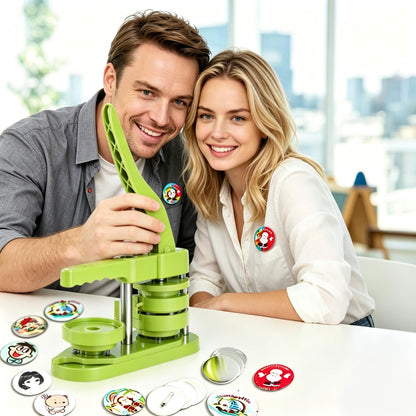 WARM&LOVE Buttonmaschine 58 mm – Buttonpresse Set mit 100 Rohlingen