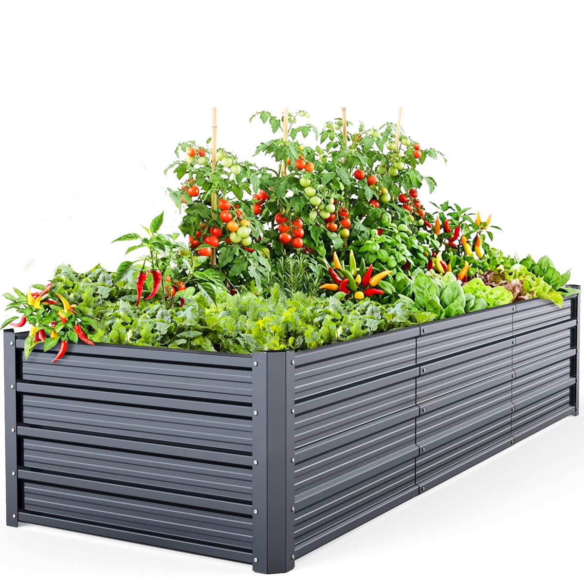 Ohuhu Hochbeet Metall Pflanzbeet 240x90x45 cm, Anthrazit aus verzinktem Stahlblech für Gemüse und Kräuter