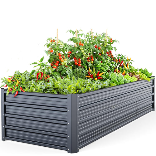 Ohuhu Hochbeet Metall Pflanzbeet 240x90x45 cm, Anthrazit aus verzinktem Stahlblech für Gemüse und Kräuter