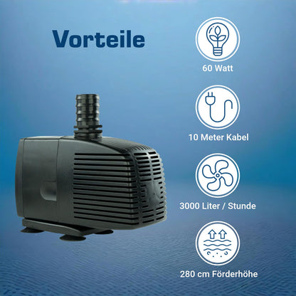 Kerry Electronics Teichpumpe KEP3000N, 3.000 l/h, 230 V, 60 W