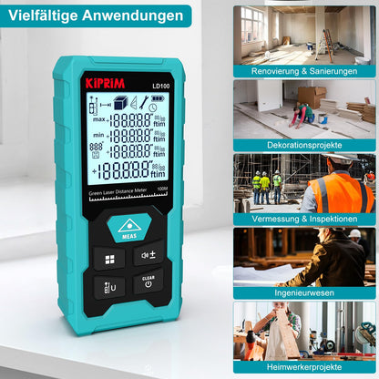 Kiprim LD100 Laserentfernungsmesser Grün 100 m mit USB-C-Akku
