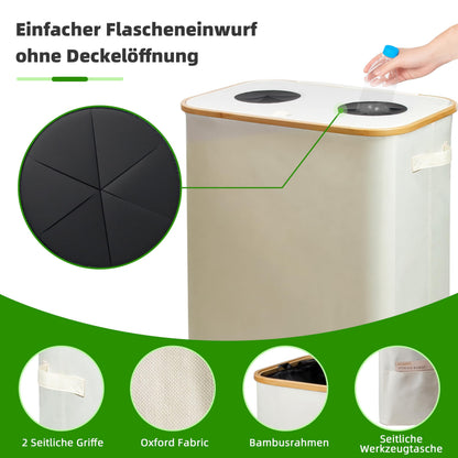 SYLANDO Pfandflaschen-Sammelbehälter 140 L mit Deckel, 2 Fächer, Beige