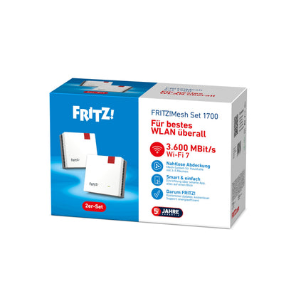 FRITZ! Mesh Set 1700, Wi-Fi 7 Mesh-WLAN bis 3.600 MBit/s, 2er-Set