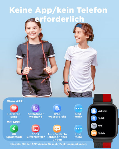 BIGGERFIVE BRAVE 2 Kinder-Smartwatch, IP68, Puls, Schlafmonitor