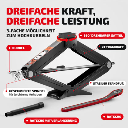 HEYNER Scherenwagenheber 2t UltraLift L PRO mit Ratsche und Tasche
