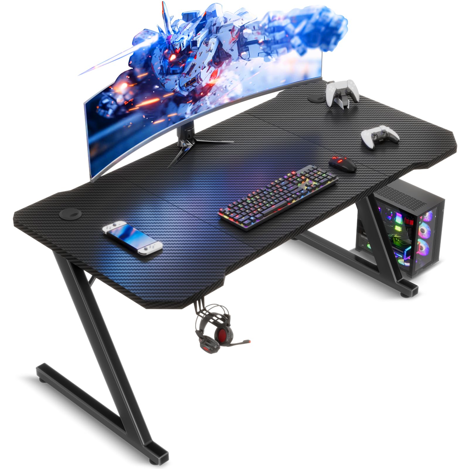 TRIUMPHKEY Gaming Tisch 120x60cm Gaming Schreibtisch - Kohlefaser Schwarz, rechteckig, für präzise Gaming-Anwendungen.