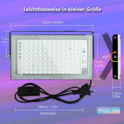 Glostars UV Schwarzlicht Strahler 100W LED IP66, 2er-Pack