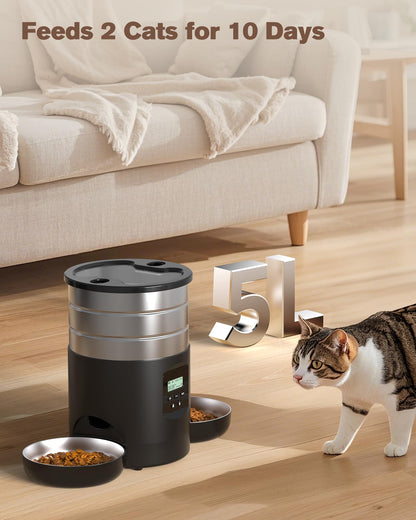 Futterautomat Katze 5L – Edelstahl, Timer & 2 Näpfe