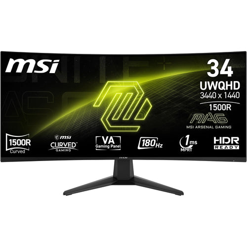 MSI MAG 346CQ Gaming Monitor: Gebogener 34" UWQHD Bildschirm für flüssiges Gaming dank 180Hz Bildwiederholfrequenz.