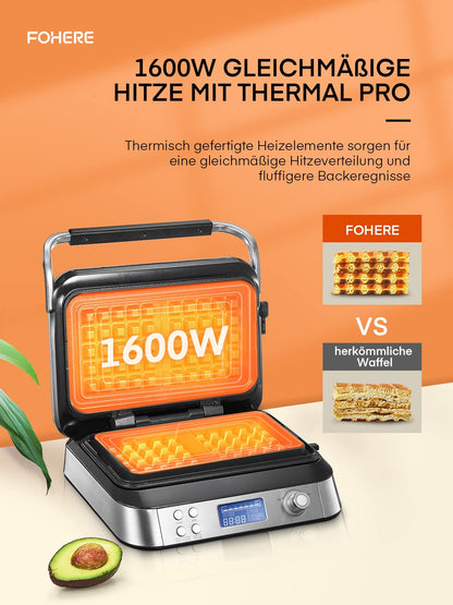 FOHERE Doppelwaffeleisen Belgisch - 1600W, 5 Programme