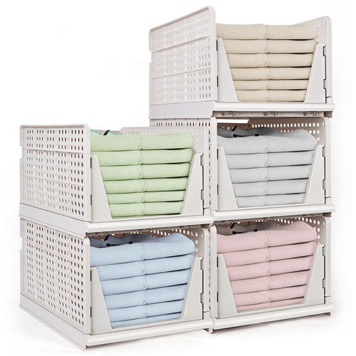 5er Set Stapelbare Schubladenbox Organizer – Weiss 42x33x25cm: Fünf weiße, rechteckige Stapelboxen mit Schubladen zur Organisation.
