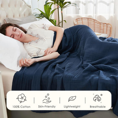 EMME Musselin-Decke 100% Baumwolle, 230 x 230 cm, Navy Blau