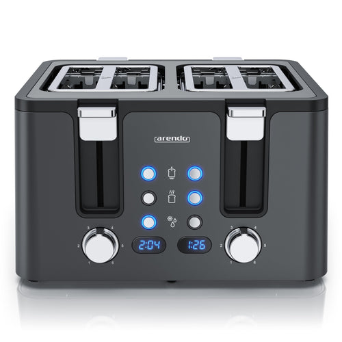 Arendo MANANA X2 Toaster 4 Scheiben Edelstahl mit Brötchenaufsatz