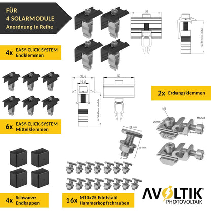 Avoltik Solar Halterung Ziegeldach Set für 4 PV Module 30-45 mm
