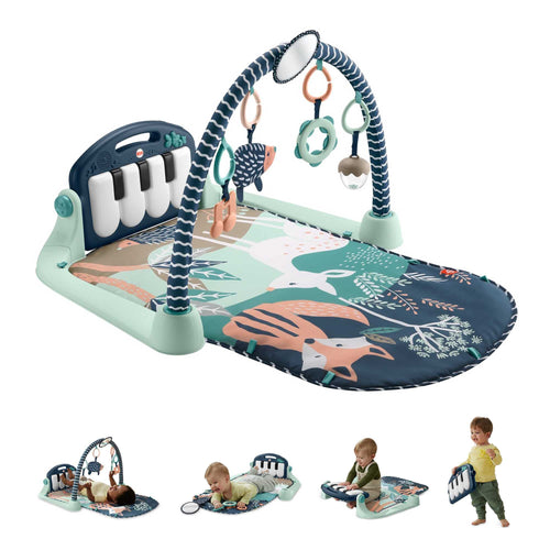 Fisher-Price Erlebnisdecke Klavier Spielcenter - marineblau HKX37. Dunkelblaue, rechteckige Matte mit Spielbögen. Aktivitätengymnastik und interaktives Piano für Babys.