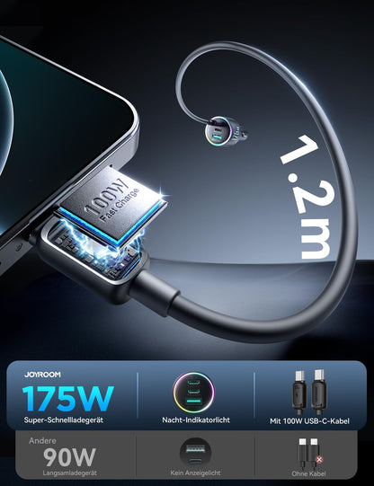 JOYROOM 175W Auto Ladegerät USB C, 3-Port Zigarettenanzünder Adapter