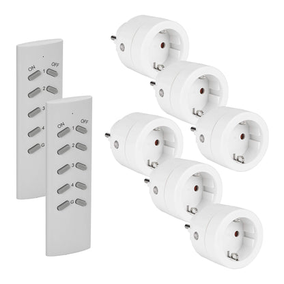 SEC 24 Funksteckdosen-Set, 6 Steckdosen mit 2 Fernbedienungen, 3680 W, weiss, rundes kompaktes Design