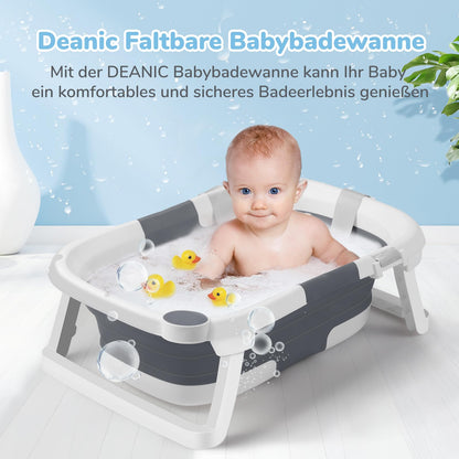 DEANIC Babybadewanne faltbar mit Kissen, Babywanne 0-12 Monate, Grau