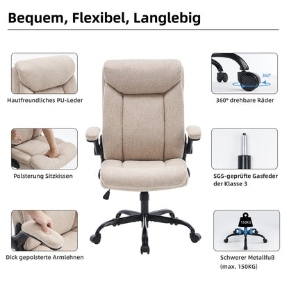 MZLEE Ergonomischer Bürostuhl Computerstuhl Arbeitsstuhl Beige Stoff