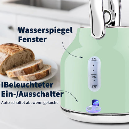 Huogary Wasserkocher Edelstahl 1,7 L mit Warmhaltefunktion Grün
