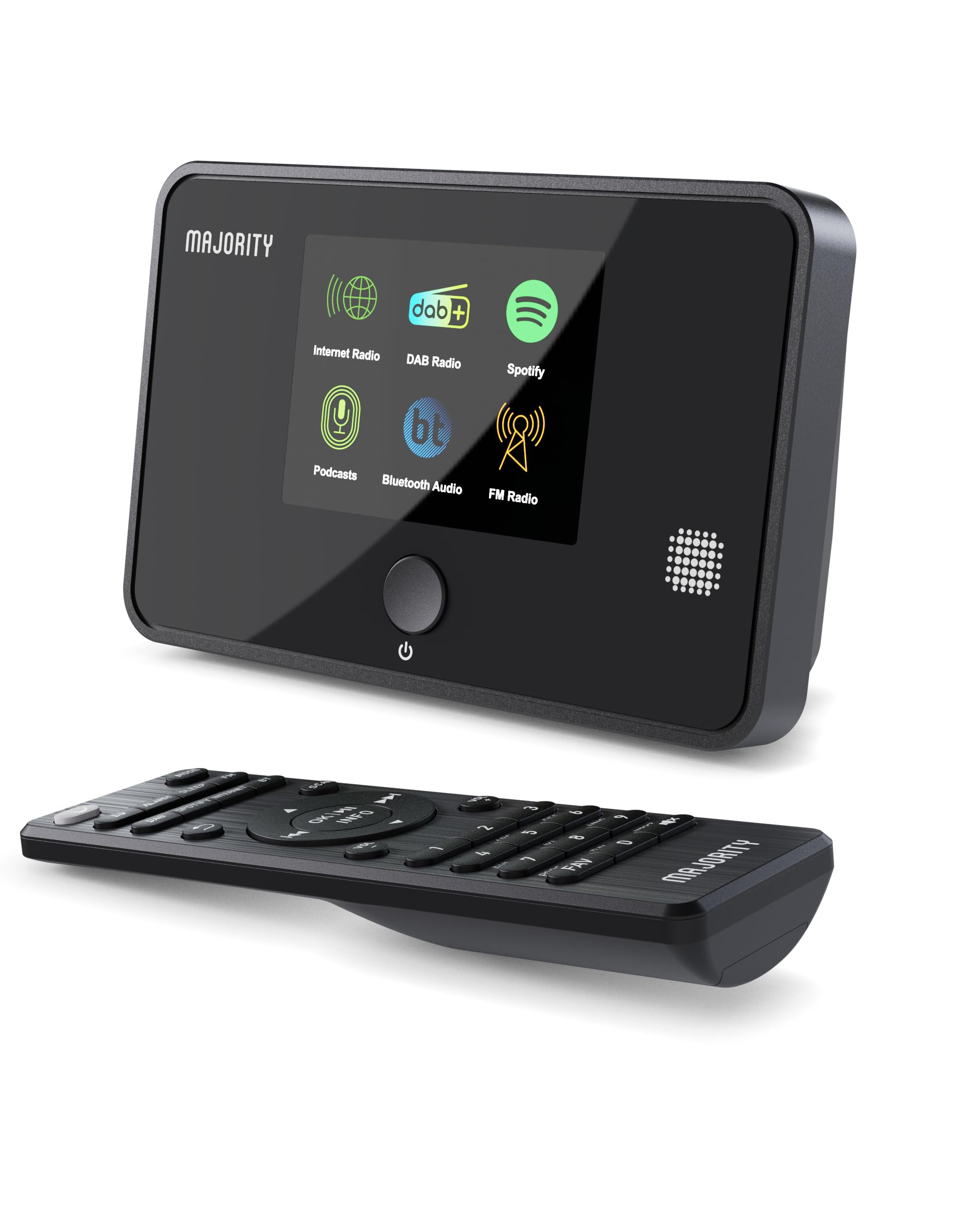 MAJORITY Robinson Digitalradio Internet DAB+ Receiver, rechteckig, schwarz. Empfängt Internetradio, DAB+ und UKW.