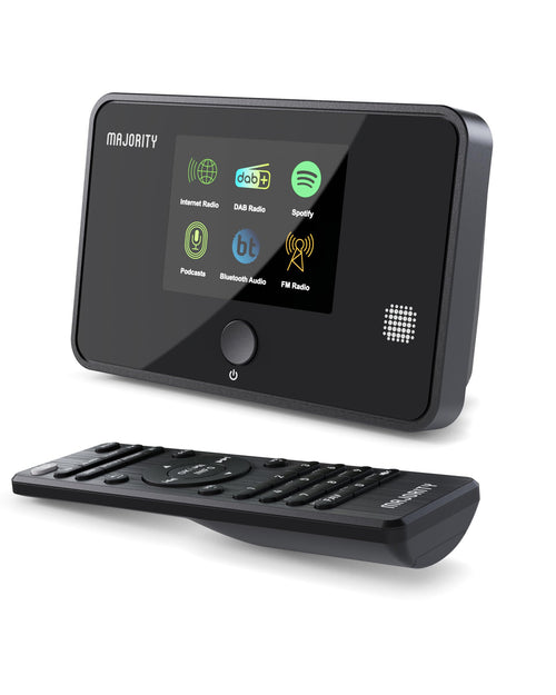 MAJORITY Robinson Digitalradio Internet DAB+ Receiver, rechteckig, schwarz. Empfängt Internetradio, DAB+ und UKW.