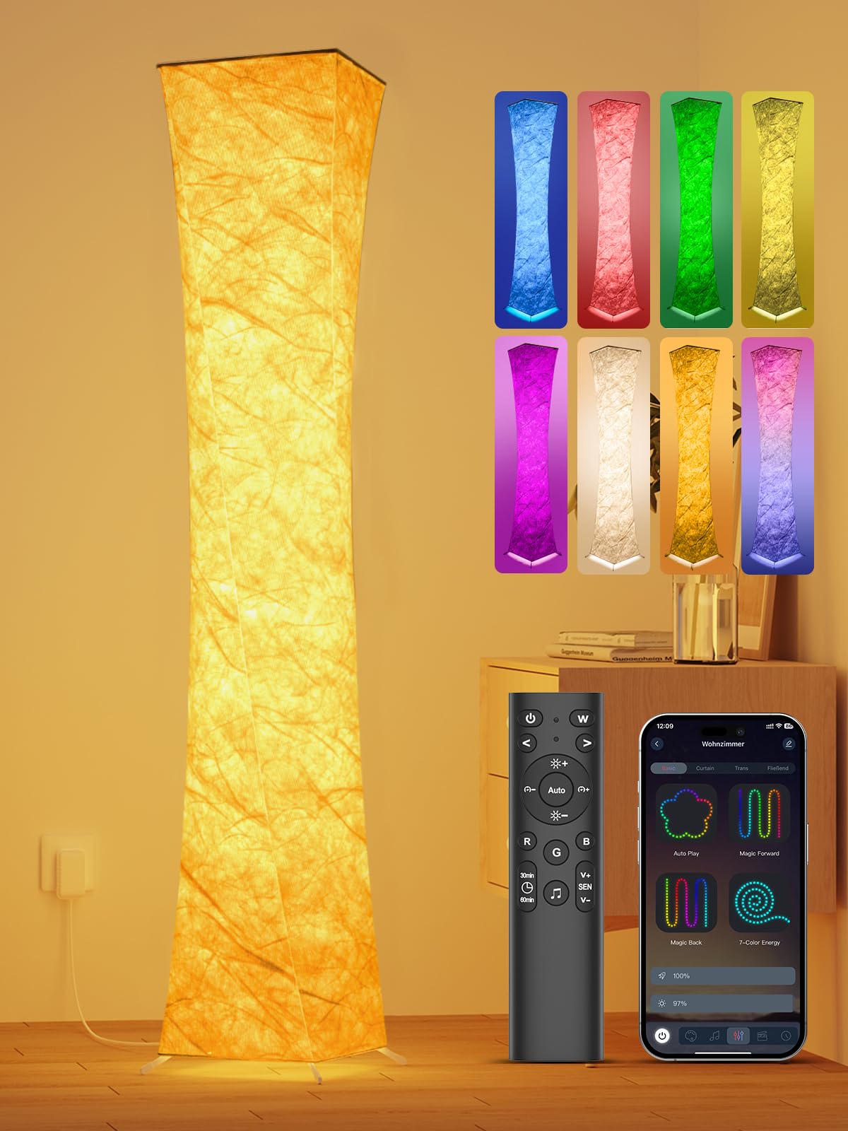 ANTENLICHT RGB LED Stehleuchte – 155 cm mit Musik Sync. Vertikale Leuchte mit RGB-Licht. Beleuchtung mit Musik-Synchronisation.