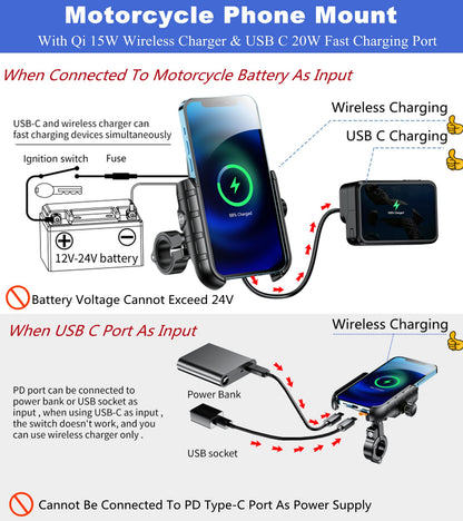 BRCOVAN M9S Motorrad-Handyhalterung mit Qi 15W Ladegerät, USB-C